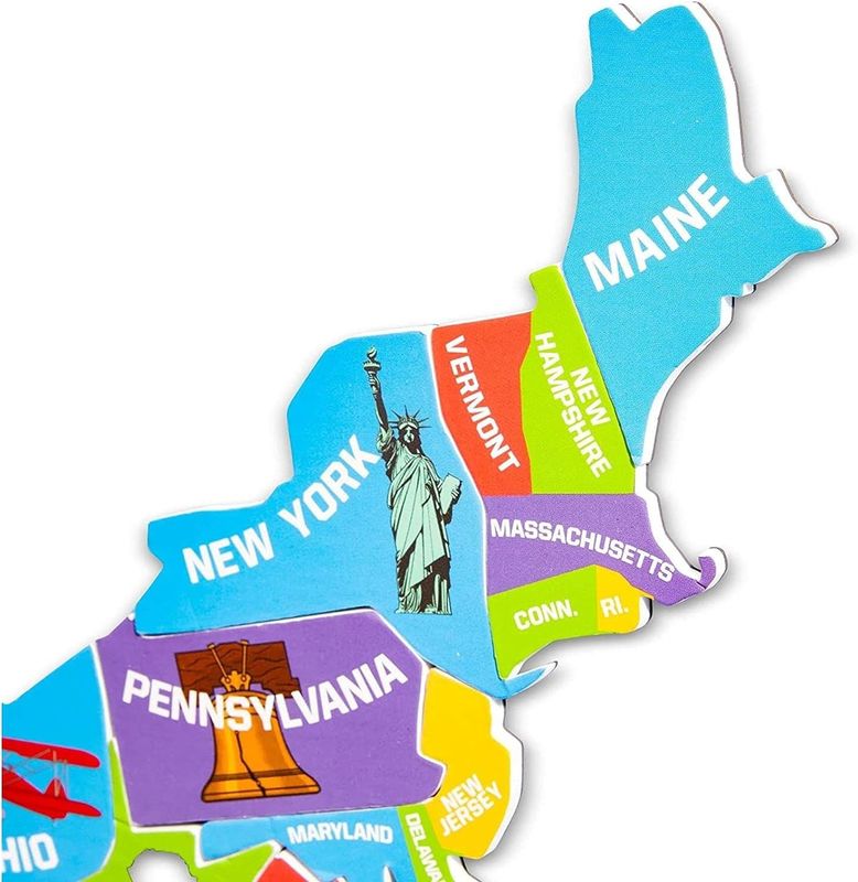 Puzzle magnetico multicolore Mappa degli Stati Uniti con 44 pezzi magnetici