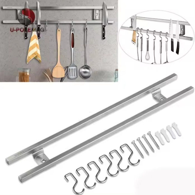 18 pollici tubi quadrati in acciaio inossidabile porta coltello magnetico per il muro con gancio