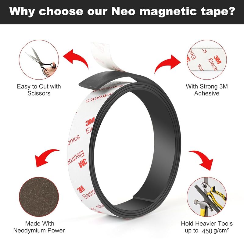 Flessibile Neodimio Magnetic Tape Strips Roll Con Forte 3M Adesivo Sostituzione Per Parete DIY