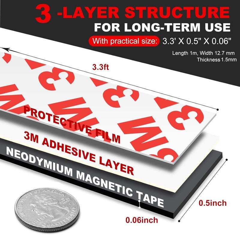 Flessibile Neodimio Magnetic Tape Strips Roll Con Forte 3M Adesivo Sostituzione Per Parete DIY