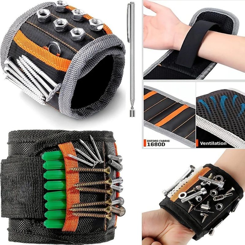 Braccialetto magnetico, per papà, con magneti forti per tenere viti, chiodi, perforazioni, utensili