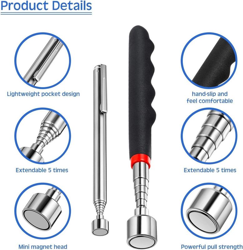 Strumento di raccolta con luce a LED Magnetic Rod Magnetic Rod Metal Parts Magnetic Tool Telescopic Pickup